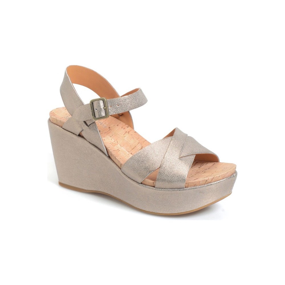 Kork-Ease Ava 2.0 Platform Wedge Sandal Womens 9 Champagne Gold Metallic Leather